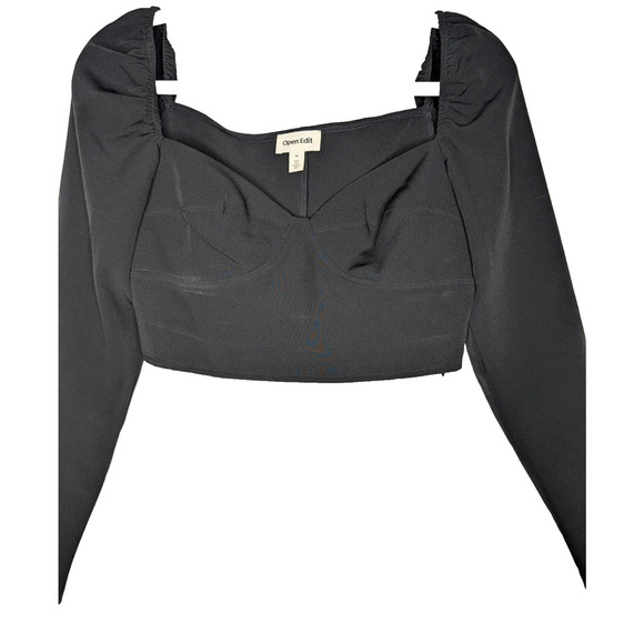 Open Edit Black Bustier Milkmaid Peasant Dark Fairy Long Sleeve Crop Top M - Picture 4 of 8